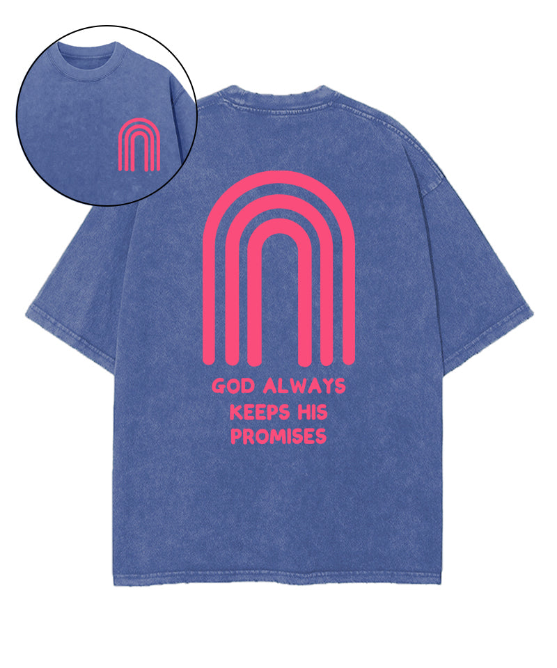 God Always Keeps His Promises Double Sided Washed Christian T-shirt